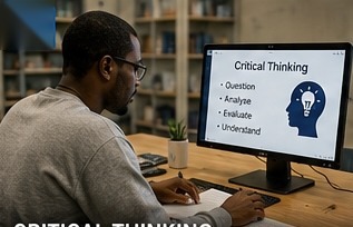 Learner working through a critical thinking exercise
